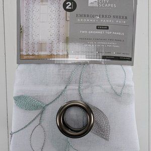 City Scapes Embroidered Sheer Grommet Panel Pair Cedar 2 Panels 38" x 84" New